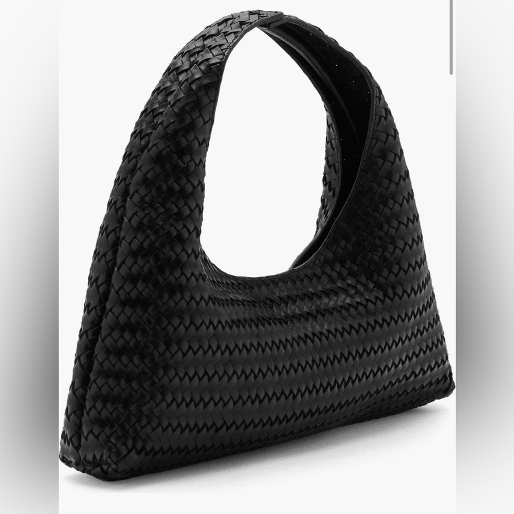 Mango Elegant Black Woven Handbag